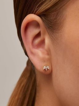 AQUASTREET - 14K Gold Plated 3 Leaf Zircon Flatback Stud Earrings, Anti-Tarnish Copper Jewelry