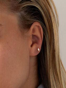 AQUASTREET - 14K Gold Plated Petal Zircon Flatback Stud Earrings, Anti-Tarnish Copper Jewelry