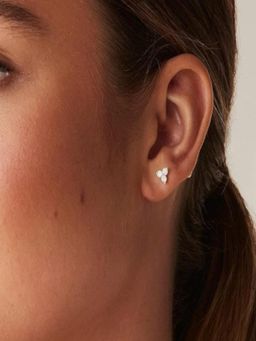 AQUASTREET - 14K Gold Plated 3 Diamond Zircon Flatback Stud Earrings, Anti-Tarnish Copper Jewelry