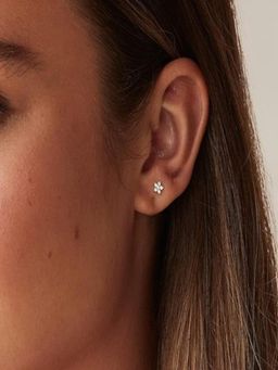 AQUASTREET - 14K Gold Plated Floral Zircon Flatback Stud Earrings, Anti-Tarnish Copper Jewelry