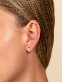 AQUASTREET - 14K Gold Plated Hamsa Hand Zircon Flatback Stud Earrings, Anti-Tarnish Copper Jewelry