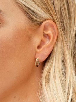 AQUASTREET - 14K Gold Plated Double Half Hoop Earrings, Anti-Tarnish Copper Jewelry