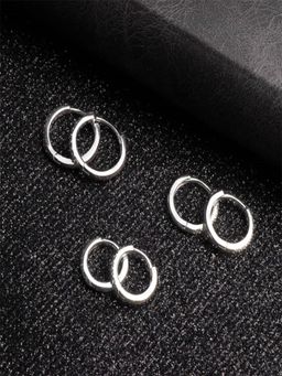 AQUASTREET - Set of 3 14K Silver Plated Hoops with Zircons, Anti-Tarnish Copper Jewelry