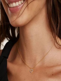 AQUASTREET - 14K Gold Plated Heart Pendant Necklace with Zircon, Anti-Tarnish Copper Jewelry