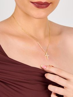 AQUASTREET - 14K Gold Plated Cross Pendant Necklace with Zircon, Anti-Tarnish Copper Jewelry