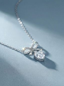 Palmonas - Bow Belle Drop Heart 925 Sterling Silver Necklace for Women