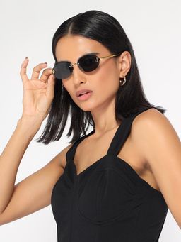 HASHTAG EYEWEAR - Women Oval Grey Sunglass-RL-19072A2-GLD-GRY (38)