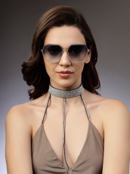 HASHTAG EYEWEAR - Women Hexagonal Gradient Blue Sunglass-SEVA-5G22-GRY BL (55)