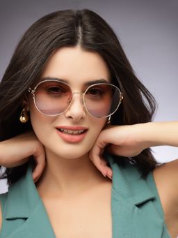 HASHTAG EYEWEAR - Women Round Brown Sunglass-SEVA-5G32-BRN (58)