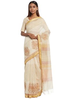 Fabindia - Cotton Silk Hand Block Printed Sari without Blouse
