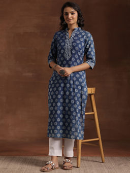 Libas - Indigo Floral Printed Straight Kurta