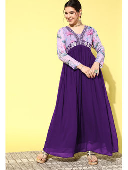 KVS FAB - Purple Floral Embroidered Georgette Maxi Dress