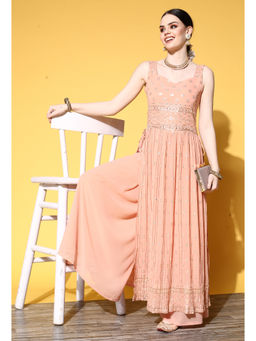 KVS FAB - Peach Ethnic Motifs Embroidered Kurta with Palazzo (Set of 2)