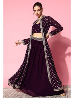 KVS FAB - Purple Ethnic Motifs Embroidered Top Skirt and Jacket (Set of 3)
