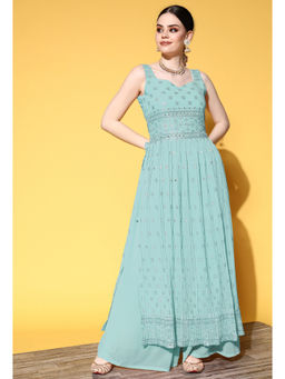 KVS FAB - Blue Ethnic Motifs Embroidered Kurta with Palazzo (Set of 2)