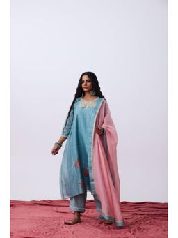 PANTS AND PAJAMAS - Pant AND PAJAMAS Women Cotton Silk Blue Kurta with Pant