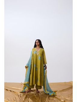 PANTS AND PAJAMAS - Pant AND PAJAMAS Women Cotton Silk Green Kurta with Pant