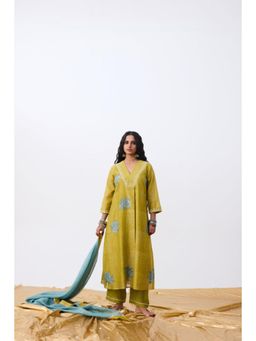 PANTS AND PAJAMAS - Pant AND PAJAMAS Women Cotton Silk Green Kurta with Pant