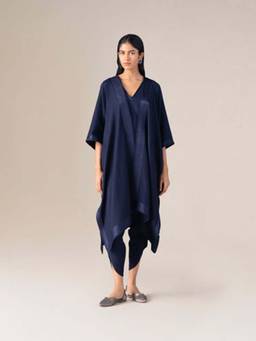 AMPM - Women Wool Navy Blue Cape with Top and Dhoti Pant