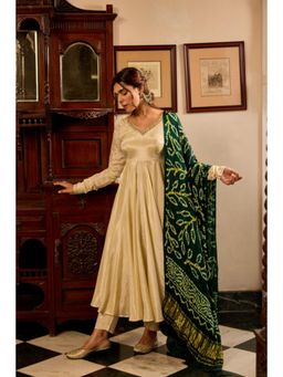 Ghoomar Jaipur - Women Tissue Off White Anarkali with Pant and Dupatta