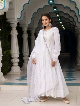 Ghoomar Jaipur - Women Cotton White Kurta with Pant and Dupatta