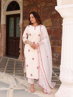 Ghoomar Jaipur - Women Chanderi White Kurta with Pant and Dupatta