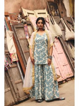 Gulabo Jaipur - Women Cotton Off White Kurti with Sharara and Dupatta