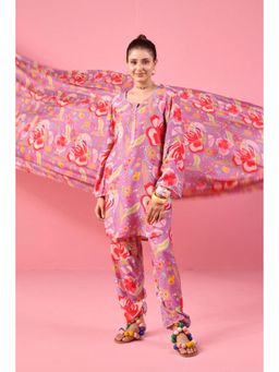 Karaj Jaipur - Women Muslin Purple Kurti with Pant