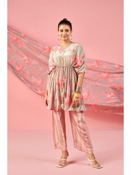 Karaj Jaipur - Women Crepe Green Top with Pant