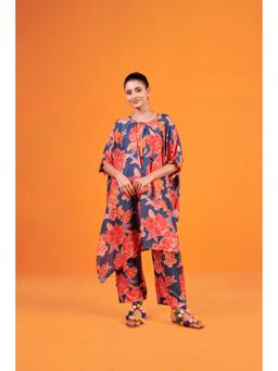 Karaj Jaipur - Women Muslin Blue Kaftan with Pant