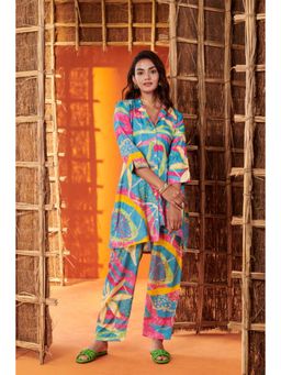 Karaj Jaipur - Women Muslin Blue Shirt with Pant