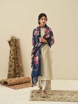 Karaj Jaipur - Women Chanderi Beige Kurta with Pant and Dupatta