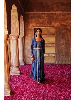 Karaj Jaipur - Women Muslin Navy Blue Anarkali Kurta with Pant and Belt