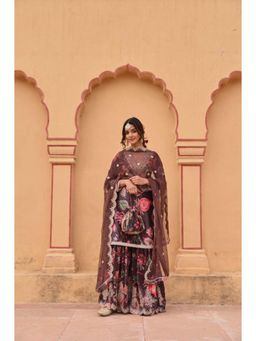 Karaj Jaipur - Women Velvet Brown Kurta with Sharara and Dupatta
