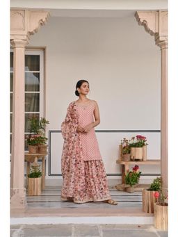 Karaj Jaipur - Women Chanderi Pink Kurta with Sharara and Dupatta