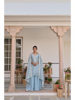Karaj Jaipur - Women Chanderi Blue Kurta with Sharara and Dupatta