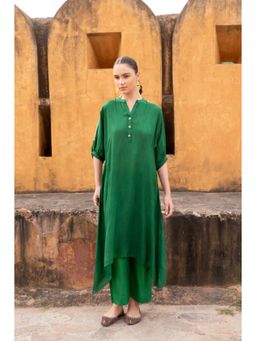 Karaj Jaipur - Women Silk Green Kurta with Pant