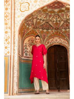 Karaj Jaipur - Women Silk Pink Kurta with Pant