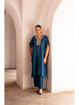 Karaj Jaipur - Women Silk Blue Kurta with Pant
