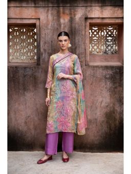 Karaj Jaipur - Women Organza Purple Kurta with Pant and Dupatta