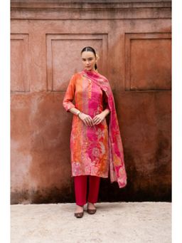 Karaj Jaipur - Women Organza Pink Kurta with Pant and Dupatta