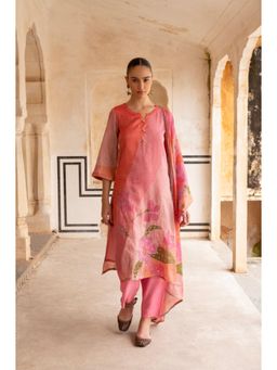 Karaj Jaipur - Women Organza Pink Kurta with Pant and Dupatta