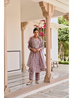 Karaj Jaipur - Women Chanderi Purple Kurta with Pant and Dupatta