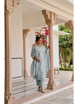 Karaj Jaipur - Women Chanderi Blue Kurta with Pant and Dupatta