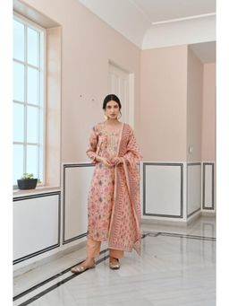 Karaj Jaipur - Women Chanderi Peach Kurta with Pant and Dupatta