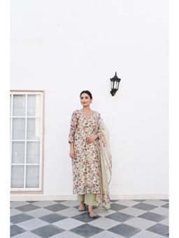Karaj Jaipur - Women Chanderi Green Kurta with Pant and Dupatta