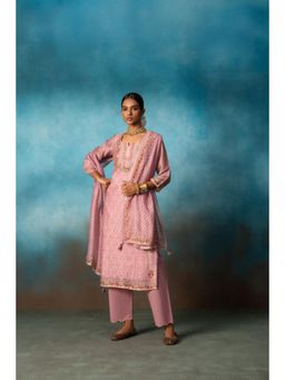 Karaj Jaipur - Women Linen Pink Kurta with Pant and Dupatta