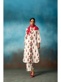 Karaj Jaipur - Women Cotton Pink Kurta with Pant and Dupatta
