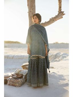 Karaj Jaipur - Women Cotton Blue Kurta with Sharara and Dupatta