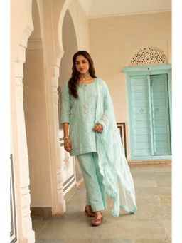 Karaj Jaipur - Women Chanderi Blue Kurta with Pant and Dupatta